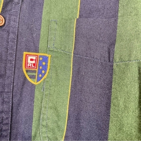 Ralph Lauren Chaps Button Up Shirt Mens L Blue Green Stripe Pocket Long Sleeve - Picture 3 of 9